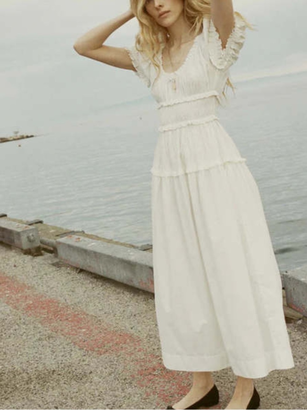 Doen Leanne Dress NWT in Salt XXS shirred organic cotton-voile midi dress